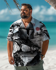 Fashion Hand-Drawn Style Hot Movie Printed Men's Plus Size Short Sleeve Shirt