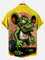 Cartoon mouse illustration printed Plus Size Short Sleeve Shirt