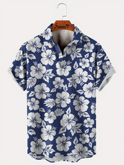 Floral Printed Casual Men's Plus Size Short Sleeve Shirt