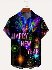 Blooming Fireworks Printed Casual Men's Plus Size Short Sleeve Shirt