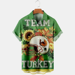 Thanksgiving Flower Turkey Baseball Cap Men's Plus Size Short Sleeve Shirt