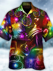 Neon musical instruments printed Plus Size Short Sleeve Shirt