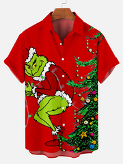 Men's Christmas monster printed Plus Size Short Sleeve Shirt