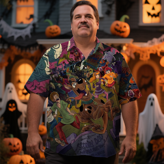 Men's Halloween Scary Running Doo Nostalgic Anime Full Printing Short Sleeve Shirt