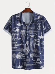 Star Wars Spaceship Blueprint Design Printed Casual Men's Plus Size Short Sleeve Shirt