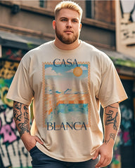 Men's Apricot Oversized T-Shirt – Lightweight Summer Graphic Tee, Breathable Cotton Loose Fit (Plus Size)