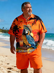 Big Men's Tiki Bar Summer Short Sleeve Shirt with Utility Pocket