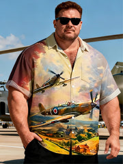 Big & Tall Aviation Theme Short Sleeve Shirt with Chest Pocket
