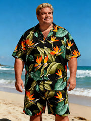 Men's Flowing Tropical Sun Print Short Sleeve Shirt with Pocket