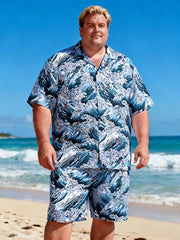 Men's Foundation Full-Figure Hawaiian Floral Short Sleeve Shirt with Patch Pocket