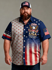 Men's Plus-Size 4th of July American Flag Short Sleeve Shirt with Pocket