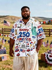 Men's Plus-Size USA Flag Summer Vacation Short Sleeve Shirt with Pocket