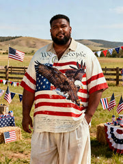 Men's Plus-Size Patriotic Western Style Short Sleeve Shirt with Pocket