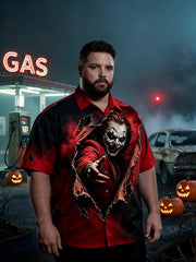 Men's Plus Size Trendy Spooky Graphic Short Sleeve Shirt