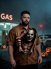 Men's Plus Size Retro Spooky Graphic Short Sleeve Shirt