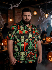 Men's Plus Size Popular Halloween Print Short Sleeve Shirt
