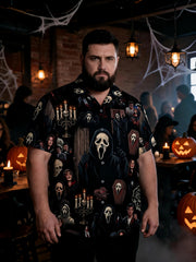 Men's Plus Size Retro Halloween Party Short Sleeve Shirt