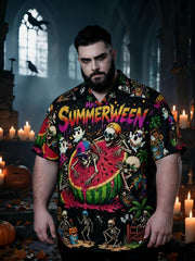 Men's Plus Size Retro Spooky Style Short Sleeve Shirt