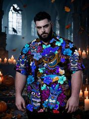 Men's Plus Size Trendy Spooky Print Short Sleeve Shirt