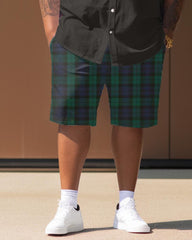 Men's Plus Size Plaid Short Sleeve Shirt Shorts Set