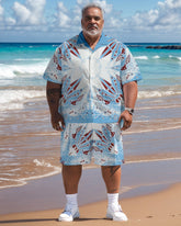 Men's Plus Size Hawaiian Resort Short Sleeve Shirt and Shorts Set 016