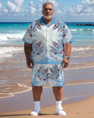 Men's Plus Size Hawaiian Resort Short Sleeve Shirt and Shorts Set 016