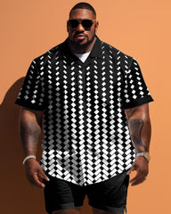 Men's Plus Size Simple Geometric Pattern Short Sleeve Shirt Shorts Set