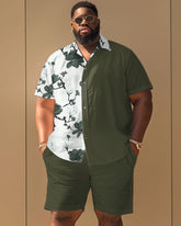Men's Plus Size Casual Simple Colorblock Floral Print Short Sleeve Shirt Shorts Suit