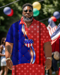 Men's Plus Size Independence Day Short Sleeve Shirt and Shorts Set 006