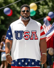 Men's Plus Size Independence Day Short Sleeve Shirt and Shorts Set