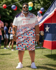 Men's Plus Size Independence Day Short Sleeve Shirt and Shorts Set 004
