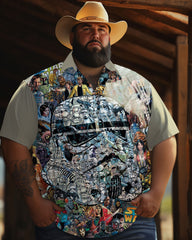 Comfortable Space Hot Movie Printed Men's Plus Size Short Sleeve Shirt