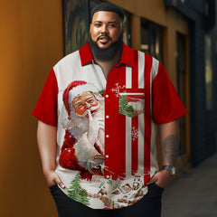 Men's Christmas Cartoon stripes printed Plus Size Short Sleeve Shirt