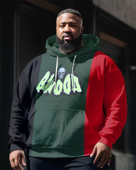Plus Size Men's Black Green Red Color Matching Sweatershir Two-Piece Set