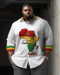 Men's Plus Size Juneteenth Black Power Long Sleeve Lapel Shirt