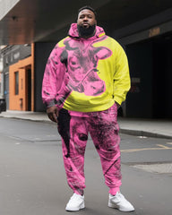 Plus Size Men's Color Blending Horse Sweatershir Two-Piece Set