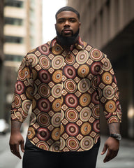 Men's Plus Size Retro Ethnic Geometry Long Sleeve Lapel Long Sleeve Shirt