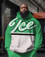 Plus Size Men's Green Sweatershir Two-Piece Set