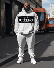 Plus Size Men's Line Iceverg Sweatershir Two-Piece Set