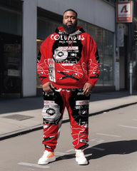 Plus Size Men's Red Skull Colombus Sweatershir Two-Piece Set