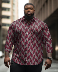 Men's Plus Size Retro Ethnic Geometry Long Sleeve Lapel Long Sleeve Shirt