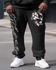 Men's Plus Size Skull Art Street Dark Hoodie Two-Piece Set