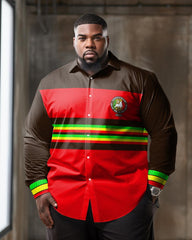 Men's Plus Size Contrasting Stripes Rastafari Lion Reggae Lover Long Sleeve Lapel Shirt