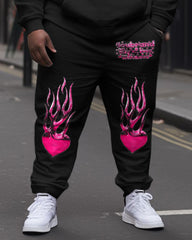 Men's Plus Size Yourrand Flame Heart Hoodie Two-Piece Set