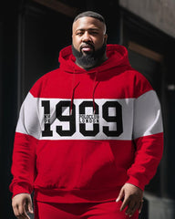 Plus Size Men's 1909 Color Matching Sweatershir Two-Piece Set