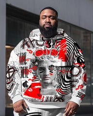 Plus Size Men's Art Abstract Lines Sweatershir Two-Piece Set
