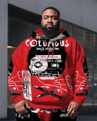 Plus Size Men's Red Skull Colombus Sweatershir Two-Piece Set