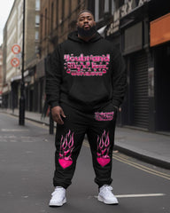Men's Plus Size Yourrand Flame Heart Hoodie Two-Piece Set