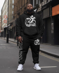 Men's Plus Size Logo Art Street Dark Hoodie Two-Piece Set