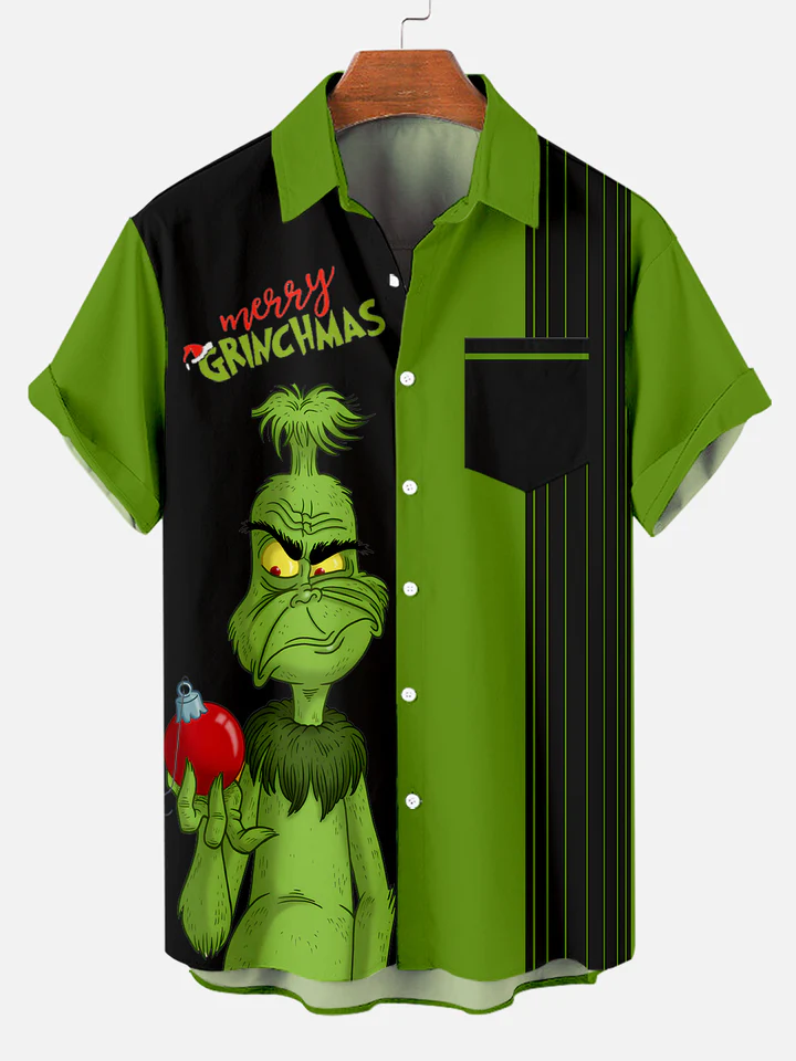 Men's Christmas monster printed  Plus Size Short Sleeve Shirt